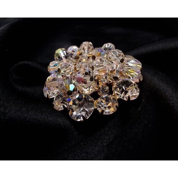 Vintage 1960s JULIANA Aurora Borealis Crystal Gold-Tone Round Brooch Pin - Picture 4 of 6